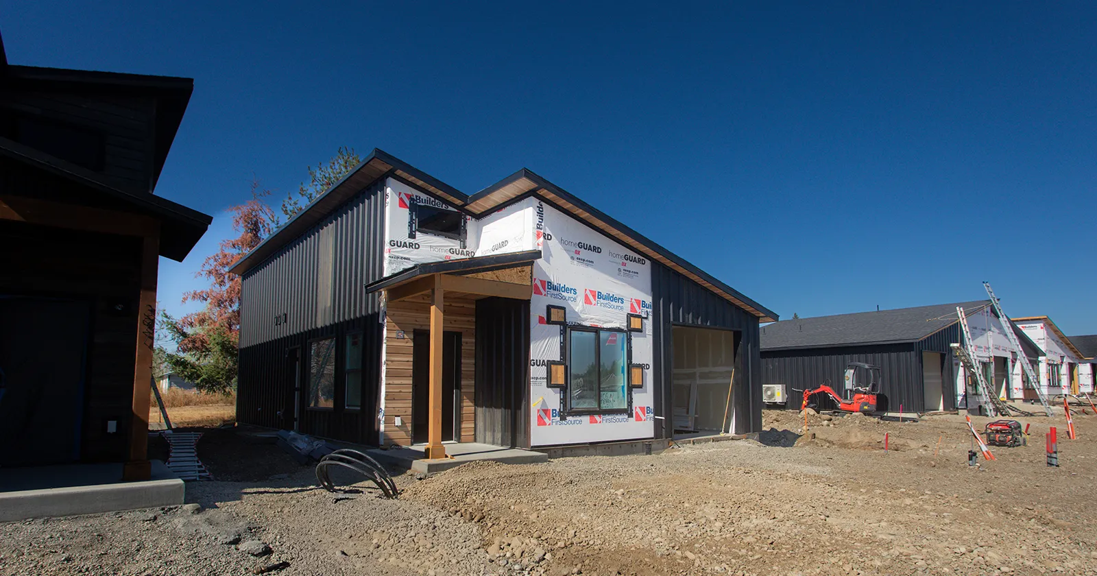 An easy to build house is a kit home shown here partially constructed