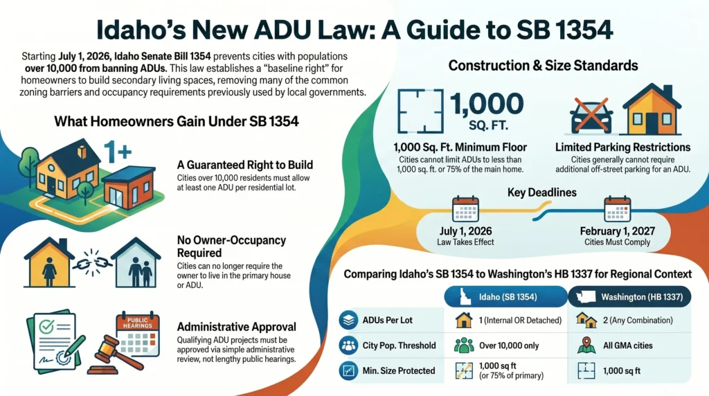 An infographic explaining Idaho's ADU Laws
