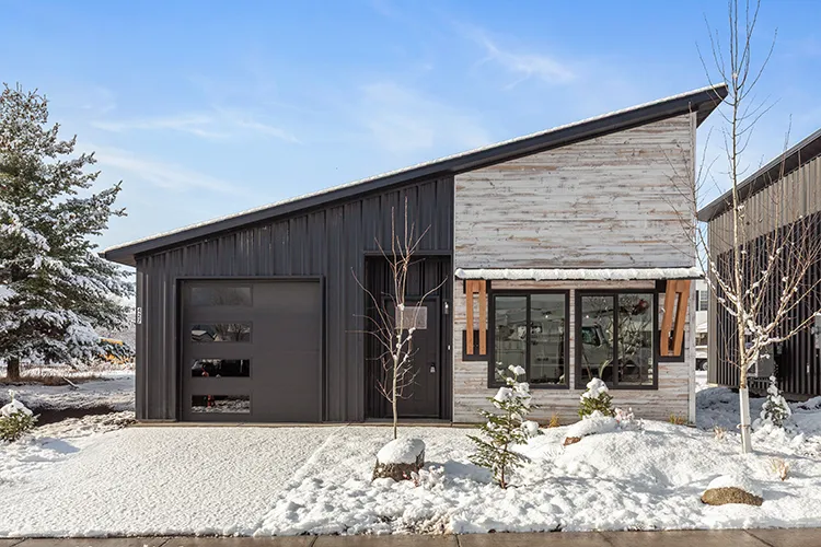 A kit home shown fully constructed in winter