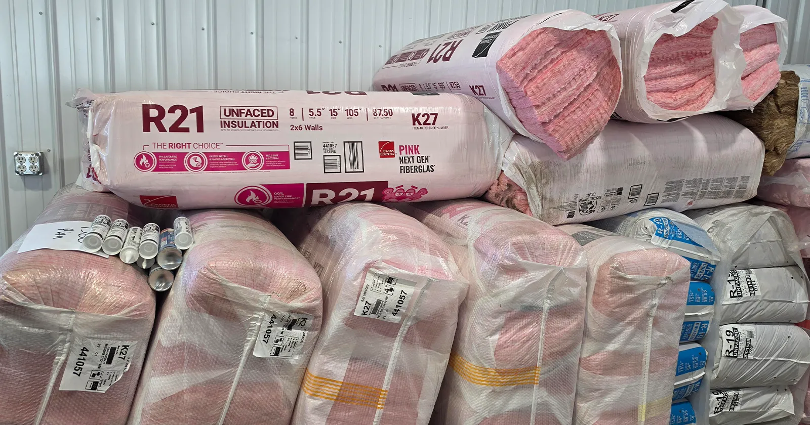 Insulation for a kit home is piled up