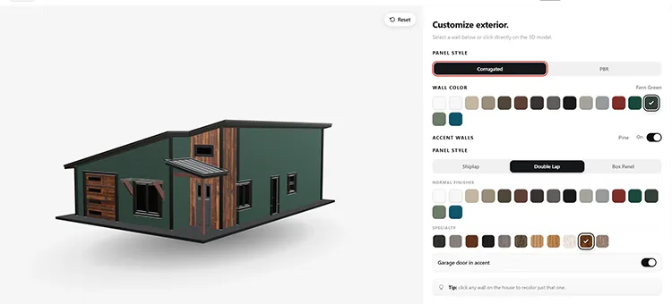 A color selection tool for choosing a modern contemporary kit home