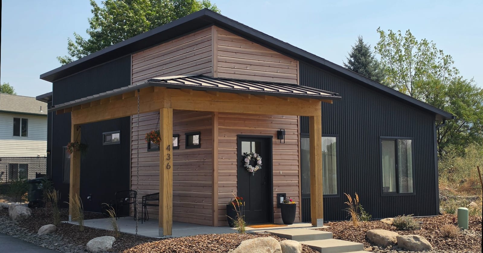 Modern kit home exterior in Idaho, one of the modern prefab homes Kit Culture builds from a kit package