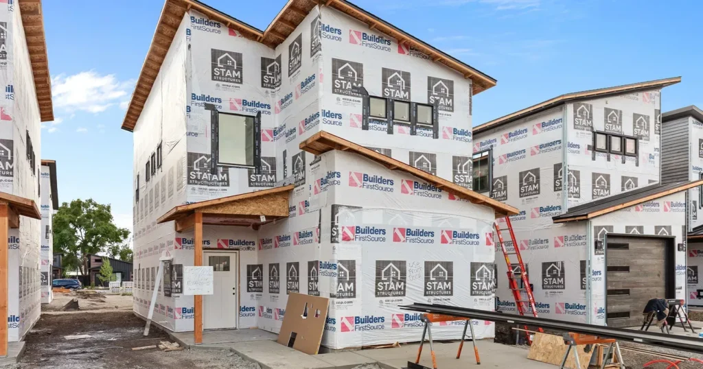 Kit home under construction in Idaho, the stage where DIY home kits come together on site