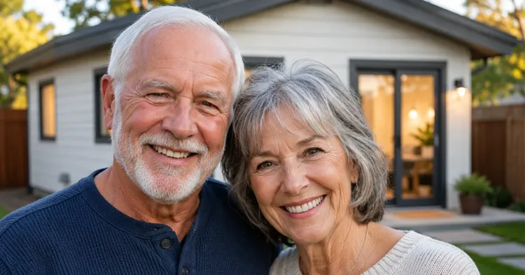 Two family in-laws standing in front of an Idaho ADU built as a mother-in-law suite